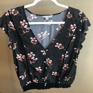 Small American Eagle Black Floral Crop Top